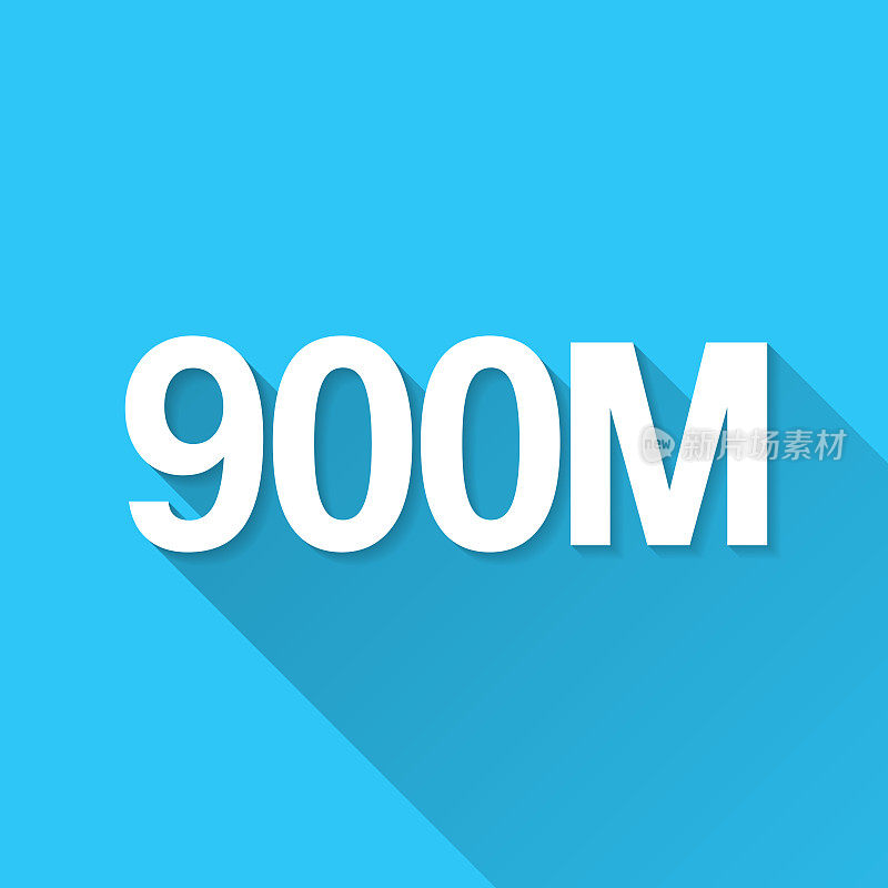 900M - 9亿。图标在蓝色背景-平面设计与长阴影
